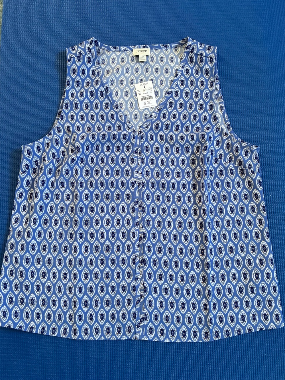 J. Crew Blue and White Sleeveless Printed V-Neck Camisole